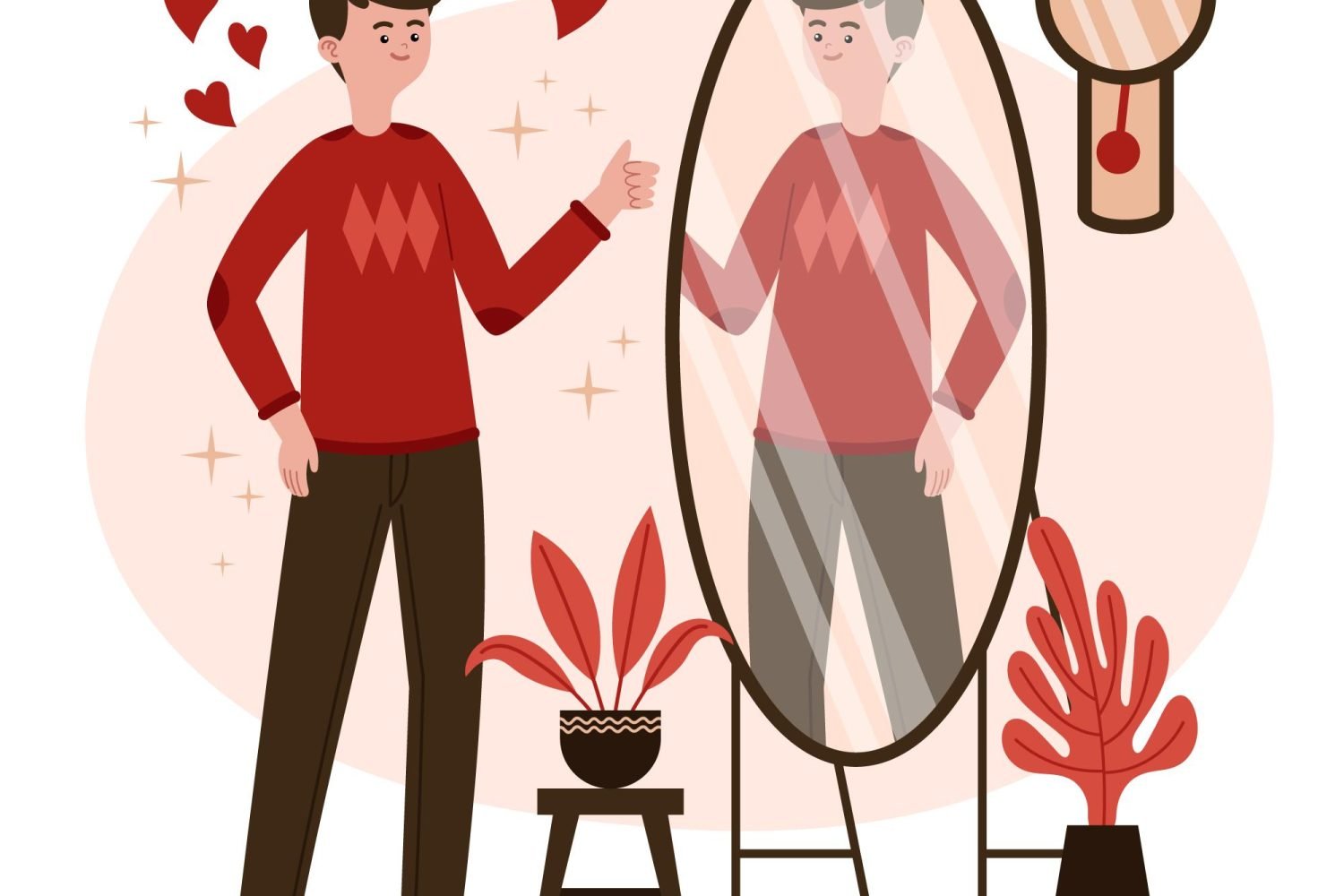 illustration homme devant un miroir