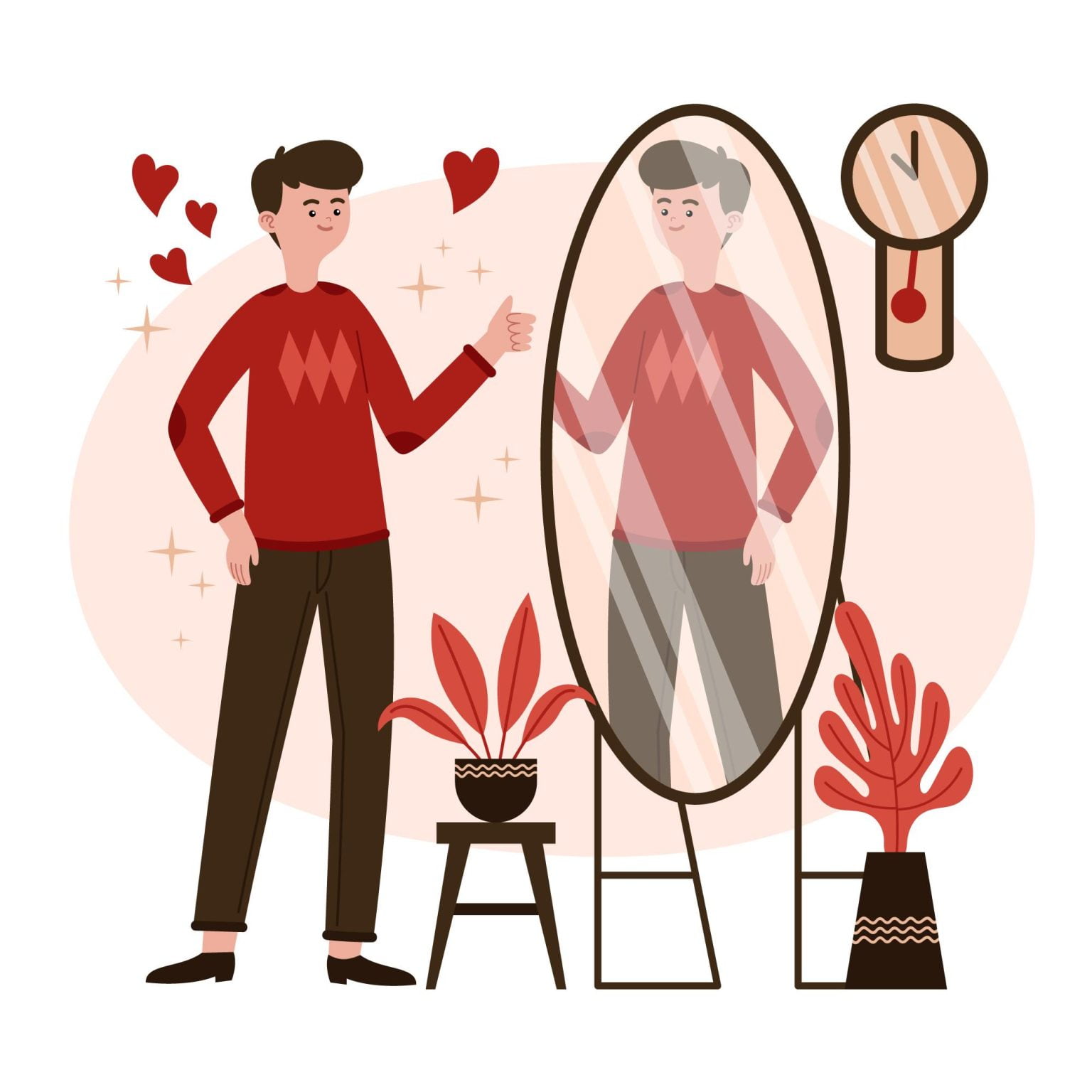 illustration homme devant un miroir