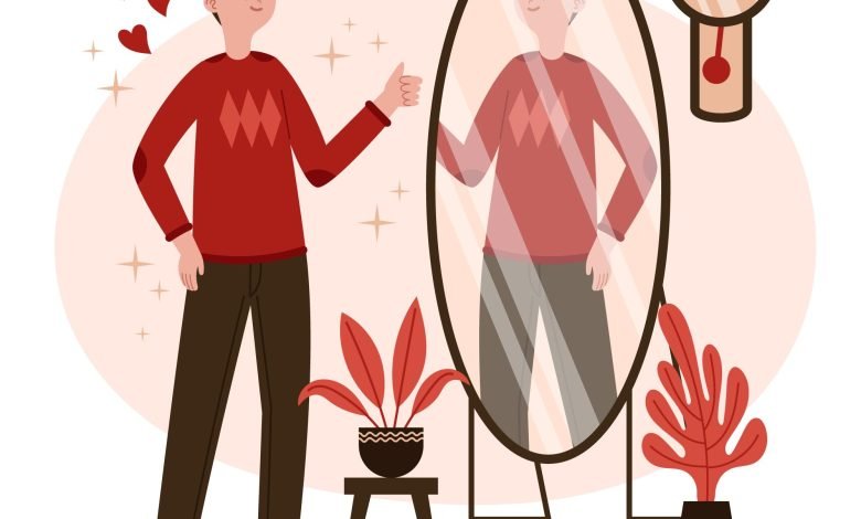 illustration homme devant un miroir